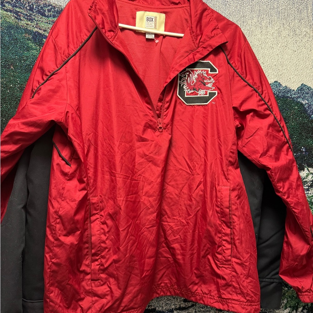 Red Pullover South Carolina  Gamecocks Jacket with Stitched Lettering Logo